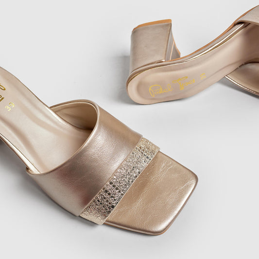 Glossy Block Heel - Gold