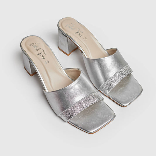 Glossy Block Heel - Silver