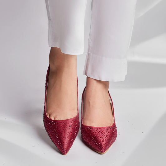 Glossy Rhinestone Sling Back - Maroon