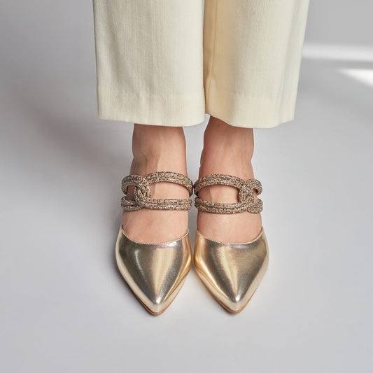 Humming Rhinestone Mule - Gold