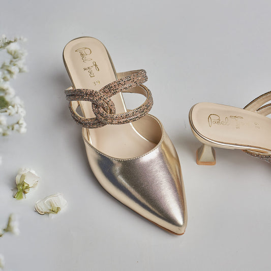 Humming Rhinestone Mule - Gold
