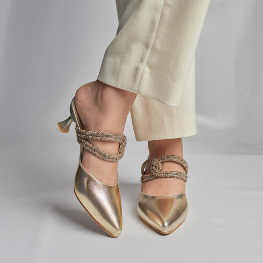 Humming Rhinestone Mule - Gold