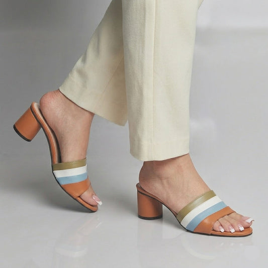 Multi Stripes Block Heel