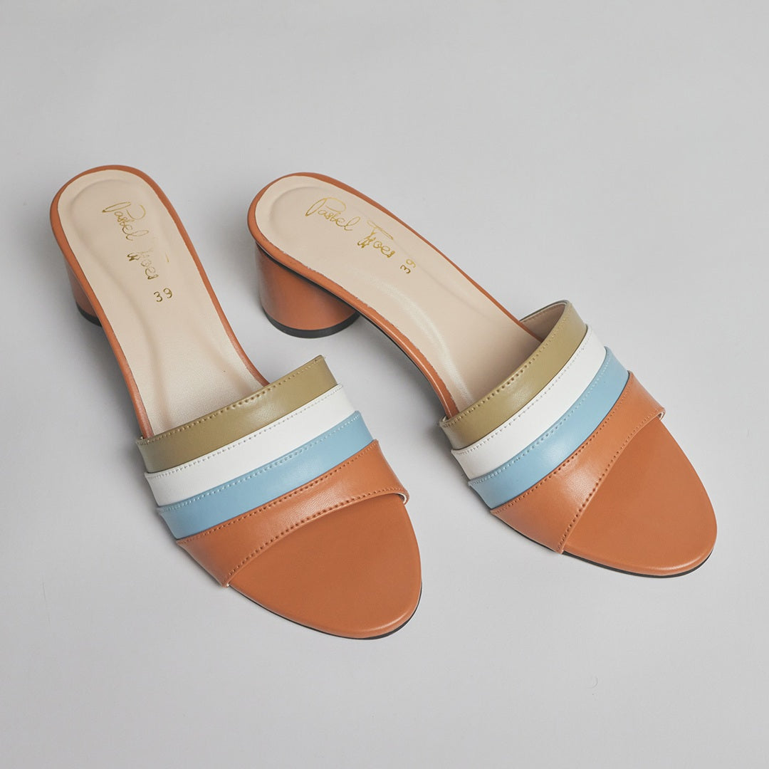 Multi Stripes Block Heel – Pastel Toes