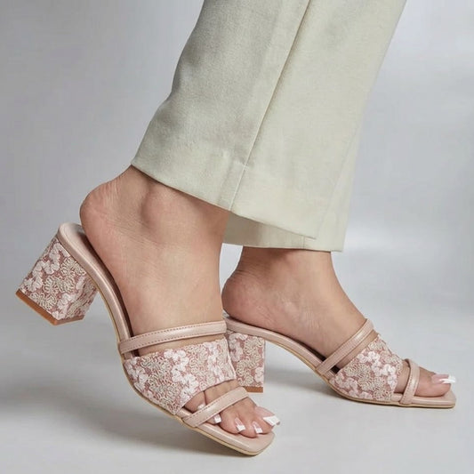 Nooriya Block Heels - Nude pink