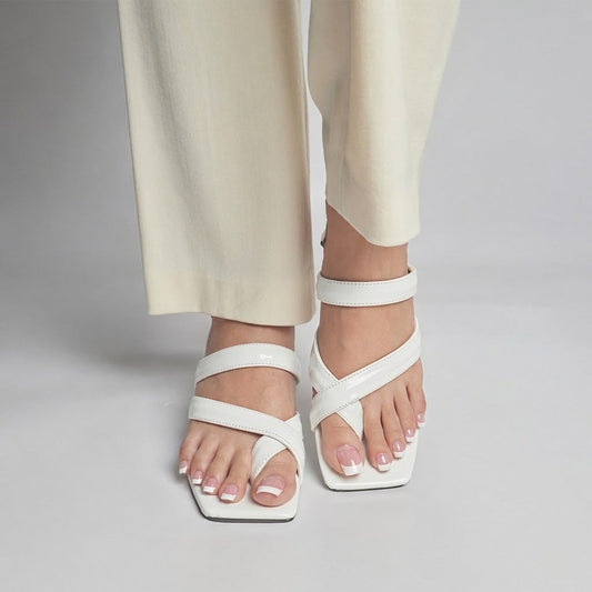 Patent Triangle Block Heel - White