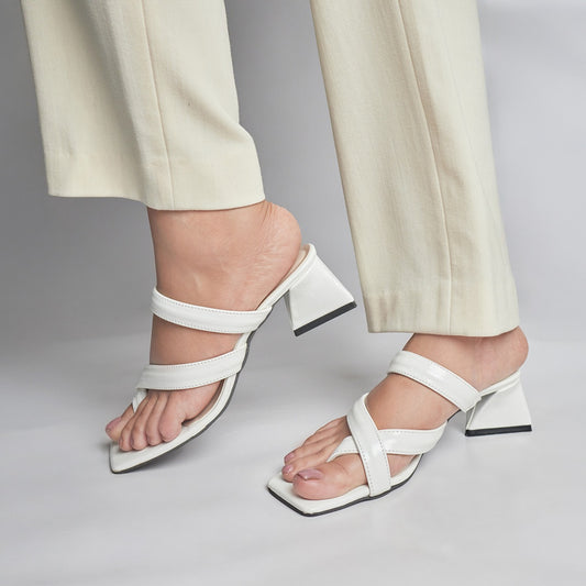 Patent Triangle Block Heel - White