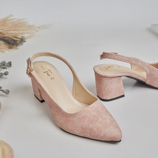 Pointed Block Heel - Nude Pink