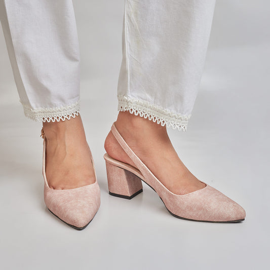 Pointed Block Heel - Nude Pink