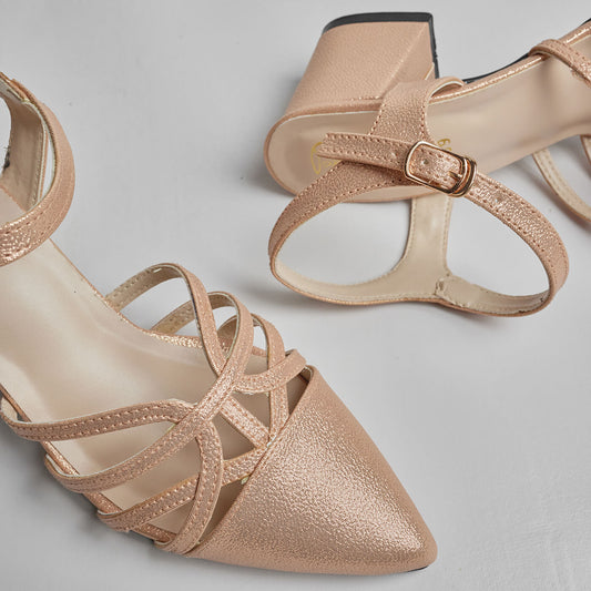 Pointed Stripes Court Shoes - Rose Gold