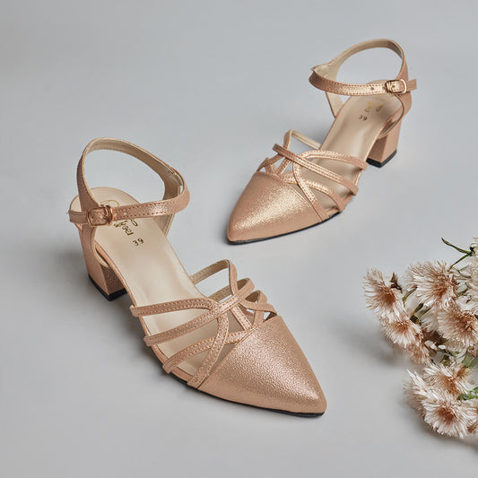 Pointed Stripes Court Shoes - Rose Gold