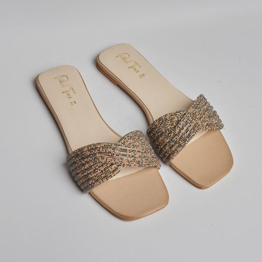 Rhinestone Twisted Slides - Light Gold