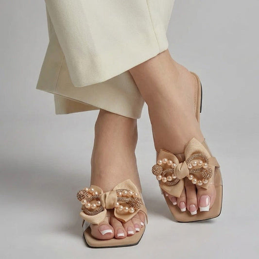 Rhinestone Balls Block Heel - Golden