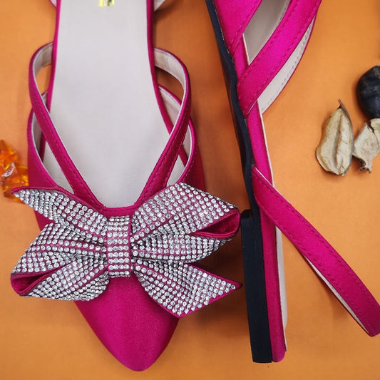 Pointed Rhinestone Bow - Pink