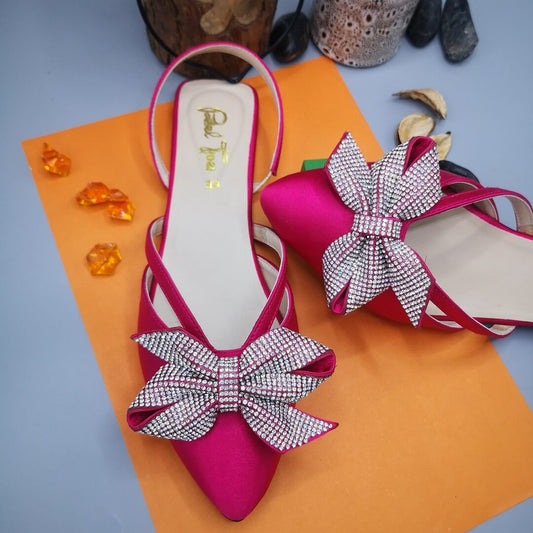 Pointed Rhinestone Bow - Pink