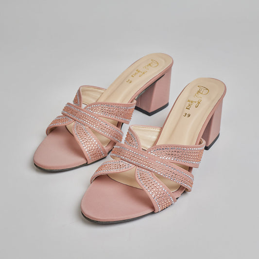 Shimmer Sage Block Heel -Nude Pink