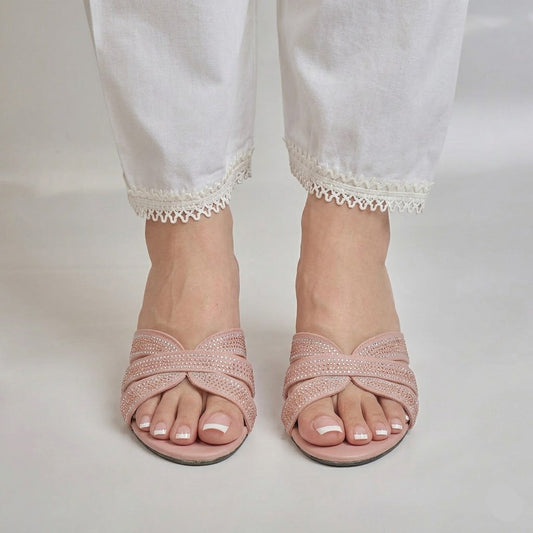 Shimmer Sage Block Heel -Nude Pink