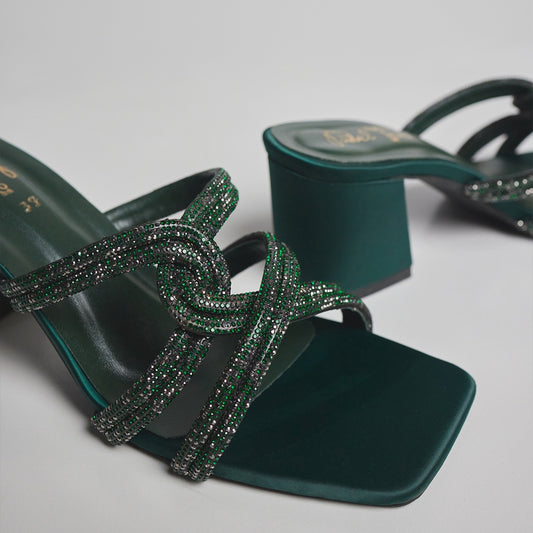 Spring Emerald  Block Heel - Bottle Green
