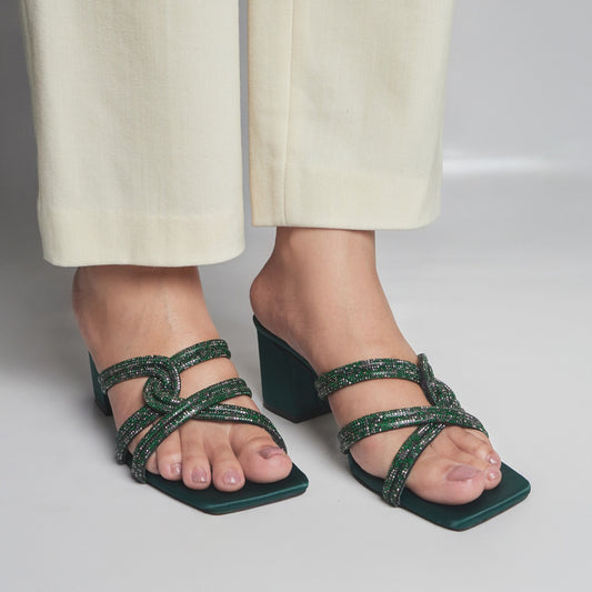 Spring Emerald  Block Heel - Bottle Green