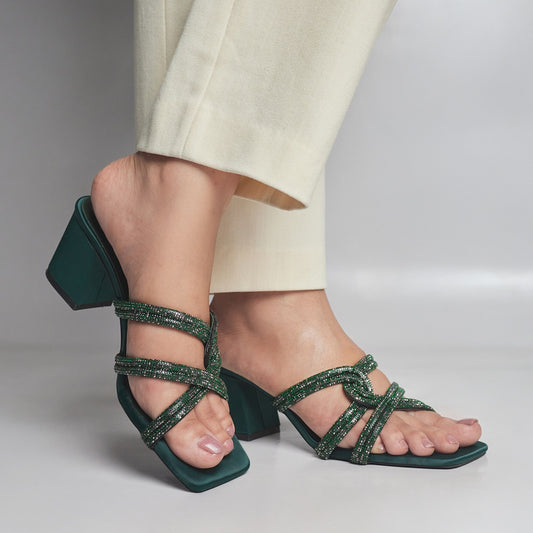 Spring Emerald  Block Heel - Bottle Green
