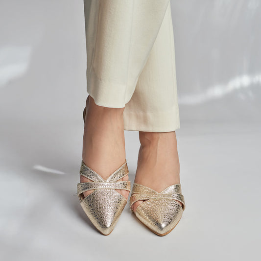Lotus Shimmer Mule - Gold