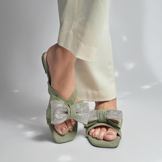 Twinkling Bow Slides - Jade Green