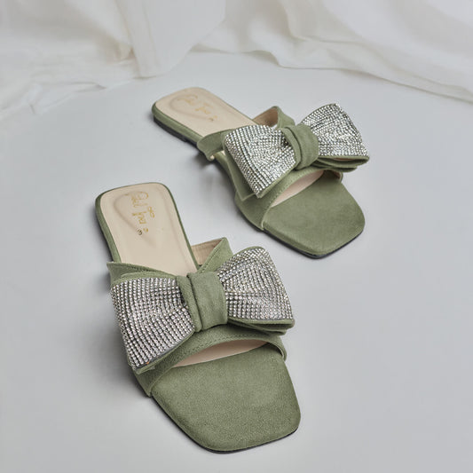 Twinkling Bow Slides - Jade Green