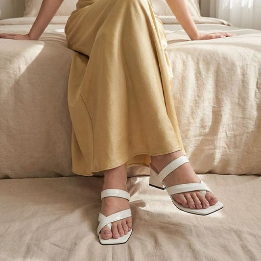 Patent Triangle Block Heel - White