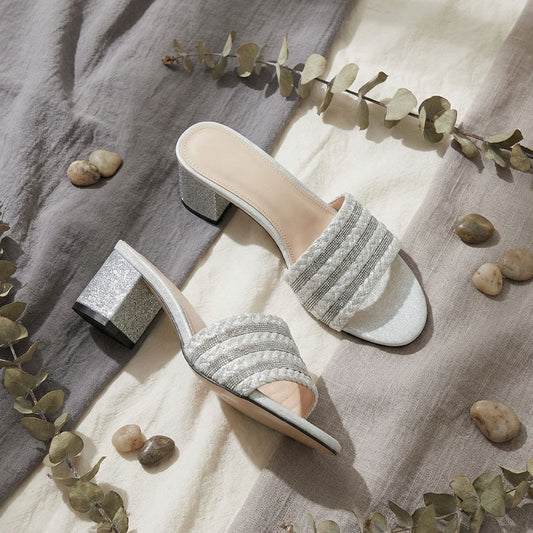 Rhinestone braided Slipper - White