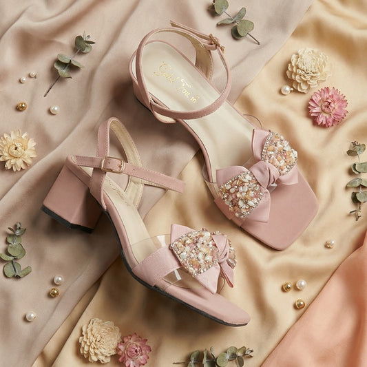 Seashells Block Heel - Nude Pink