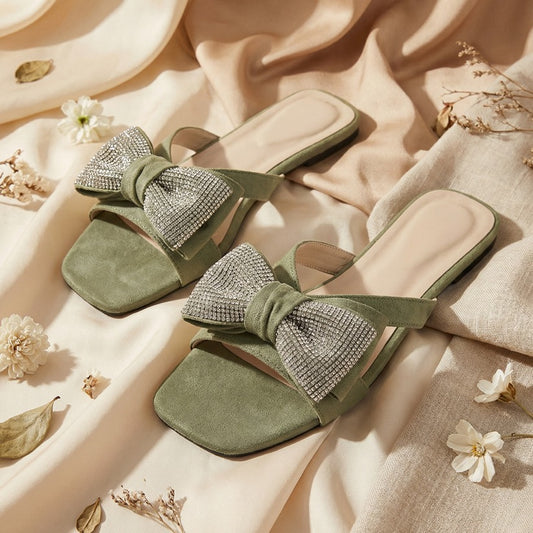 Twinkling Bow Slides - Jade Green
