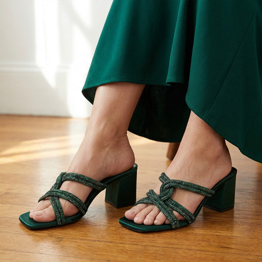 Spring Emerald  Block Heel - Bottle Green