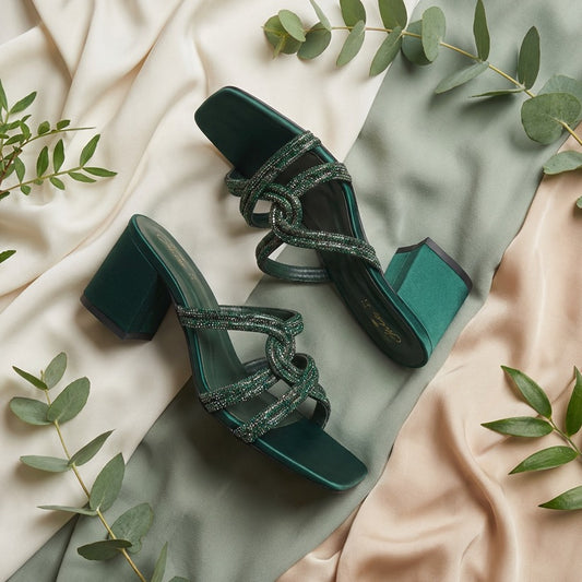 Spring Emerald  Block Heel - Bottle Green