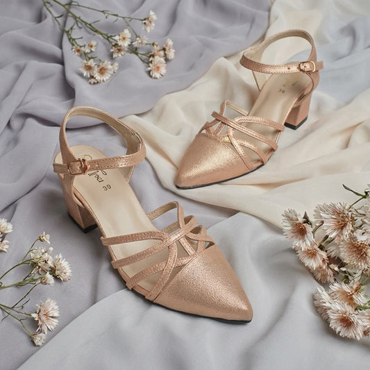 Pointed Stripes Court Shoes - Rose Gold
