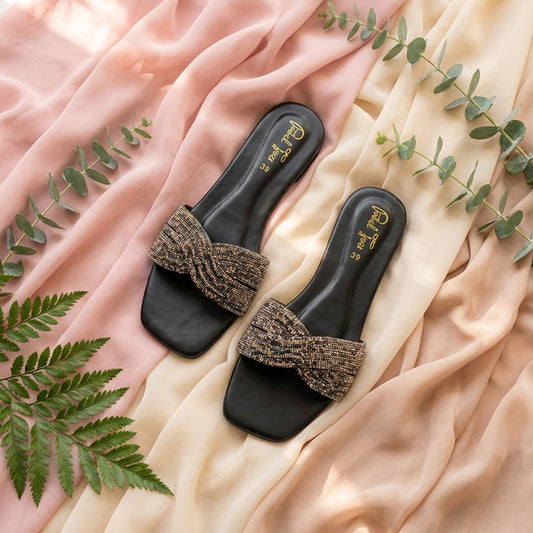Rhinestone Twisted Slides - Black