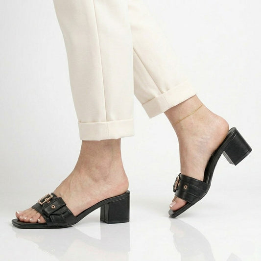 Buckle Rings Block Heel - Black