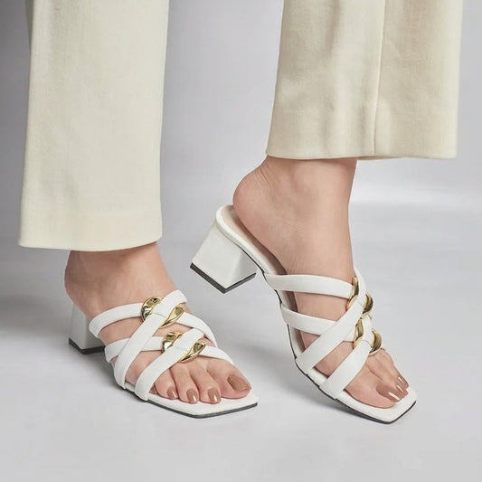Gemini Block Heel - White