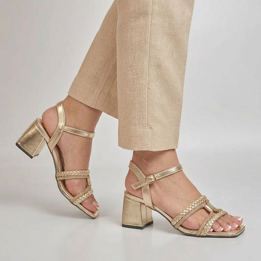 Braided Rhinestone Sandal - Gold