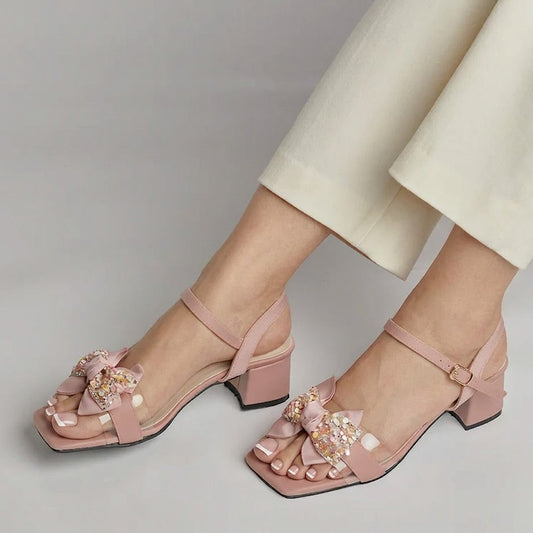 Seashells Block Heel - Nude Pink